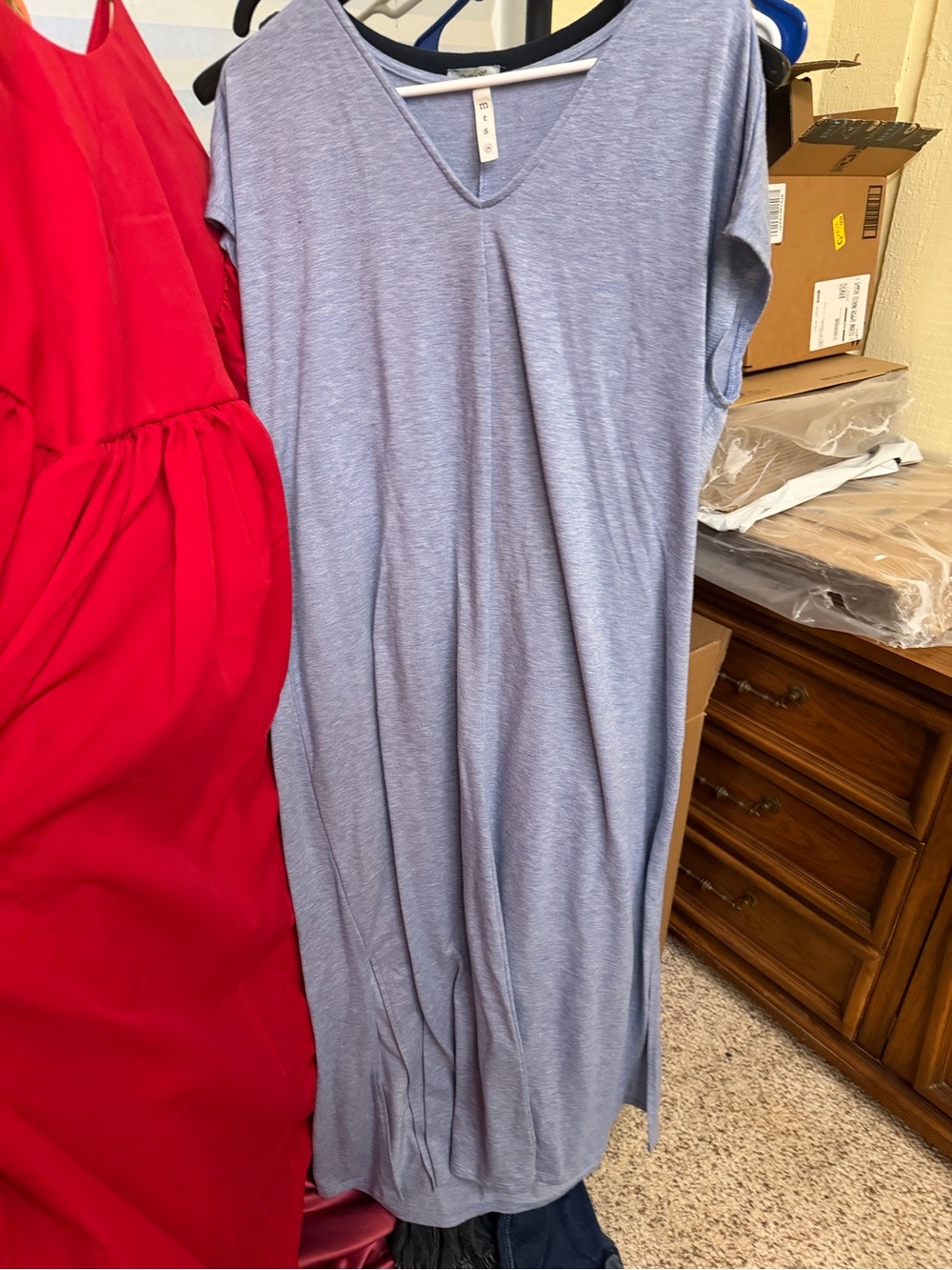 mts Heathered Blue V-Neck Straight/Slip Dress - Picture 4 of 4